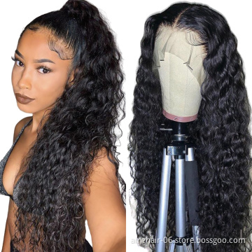Factory Vendor Selling Raw Indian Human Hair Wig 13X4 Water Wave Lace Front Human Hair Wig Pre Plucked Baby Hair for black women